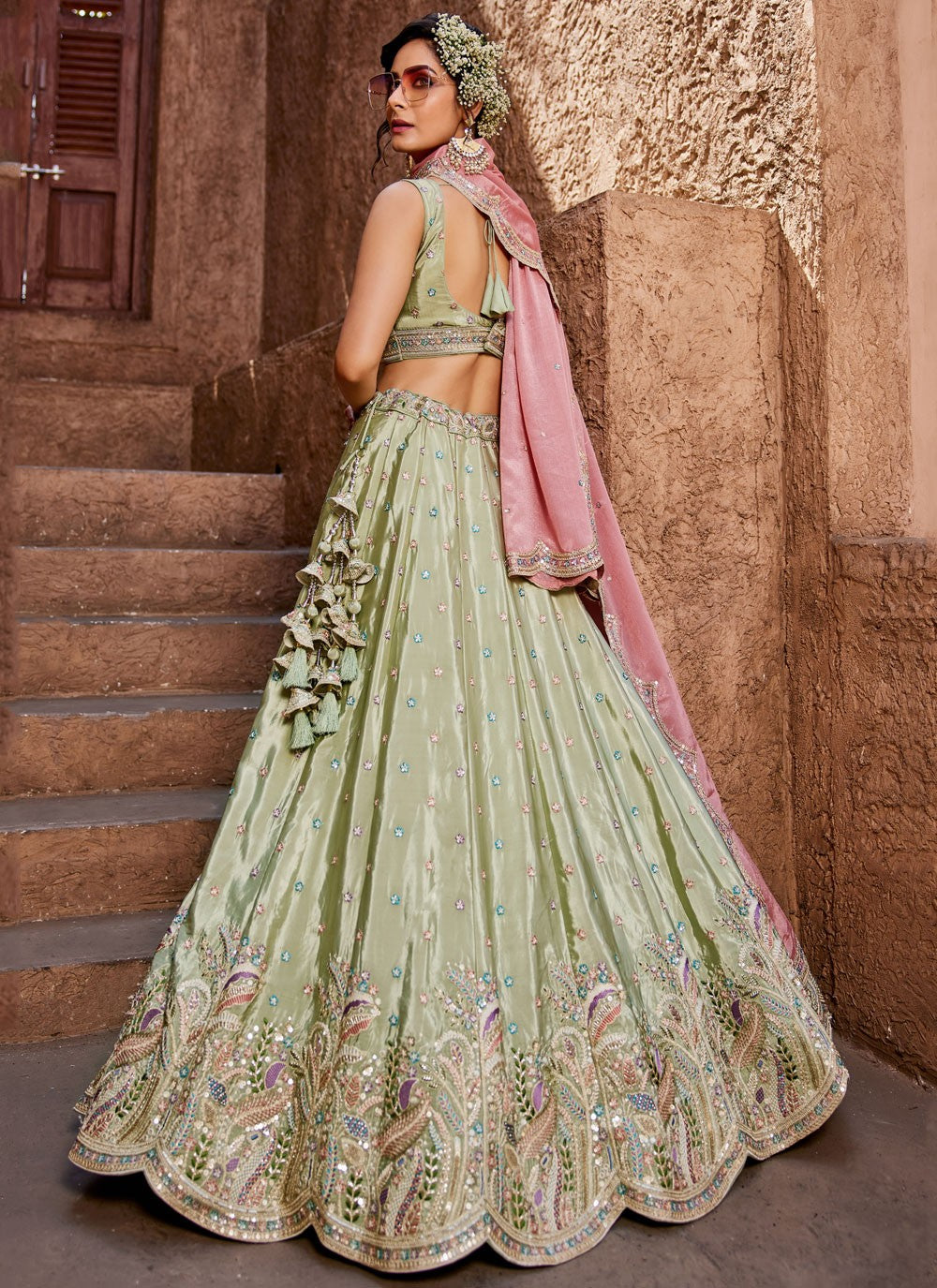 Satin Engagement, Mehandi & Sangeet, Reception, Wedding A - Line Lehenga L3564