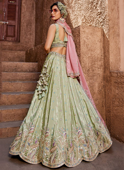 Satin Engagement, Mehandi & Sangeet, Reception, Wedding A - Line Lehenga L3564
