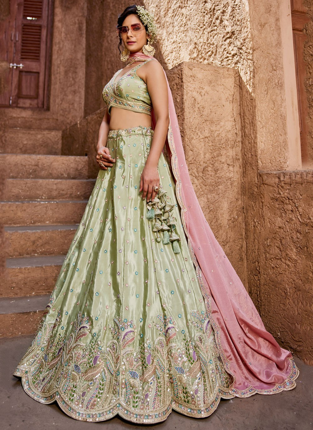 Satin Engagement, Mehandi & Sangeet, Reception, Wedding A - Line Lehenga L3564