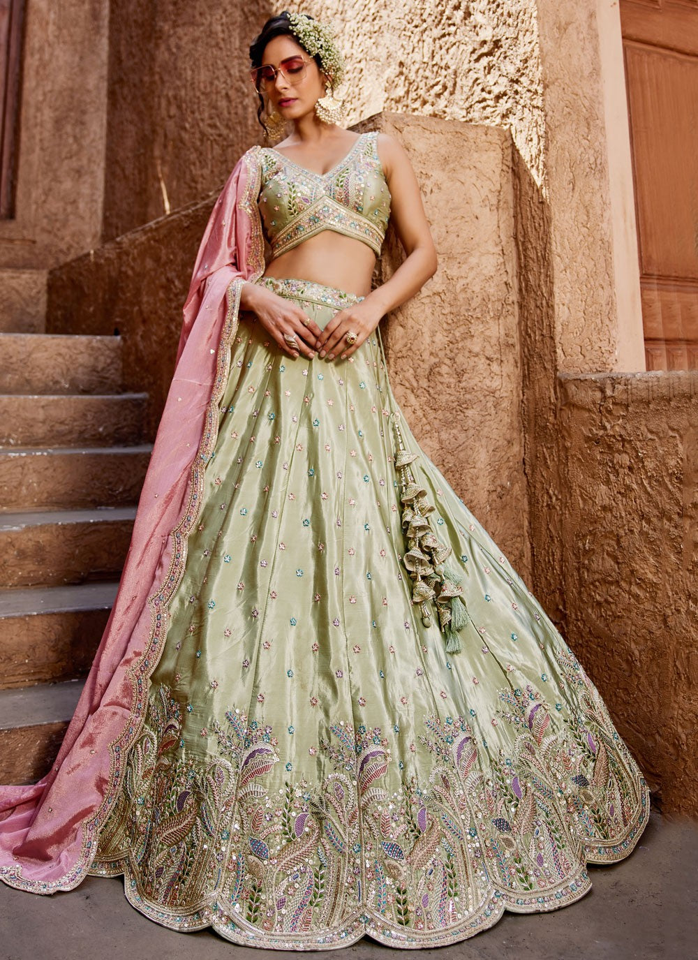 Satin Engagement, Mehandi & Sangeet, Reception, Wedding A - Line Lehenga L3564