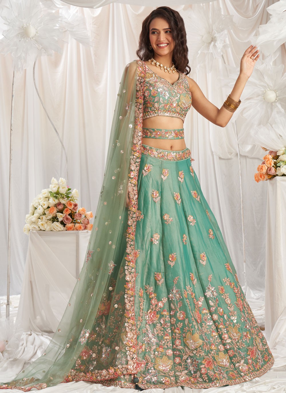 Embroidered Organza A - Line Lehenga - L2416