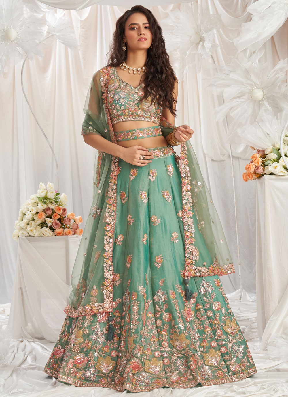 Embroidered Organza A - Line Lehenga - L2416