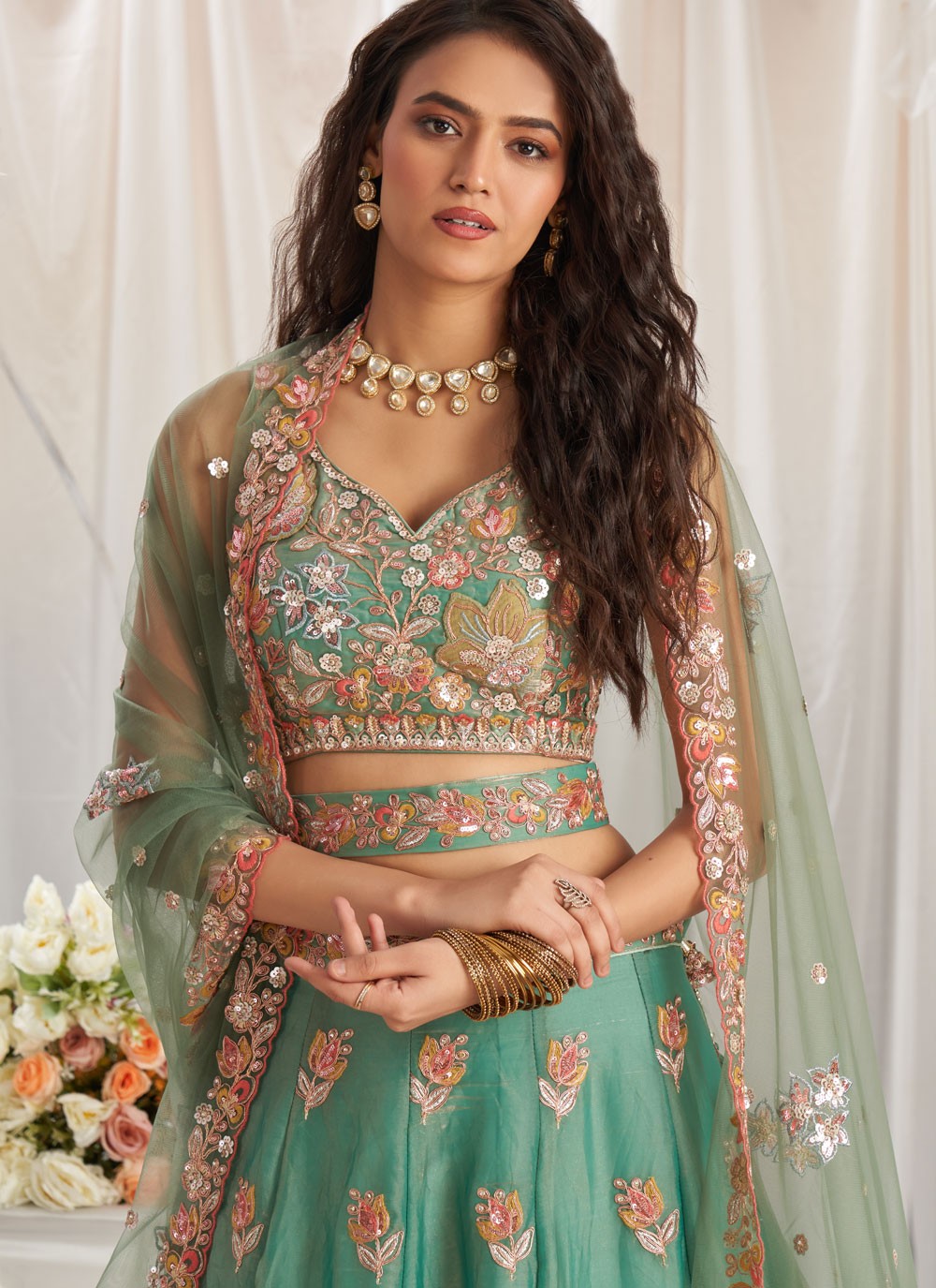 Embroidered Organza A - Line Lehenga - L2416