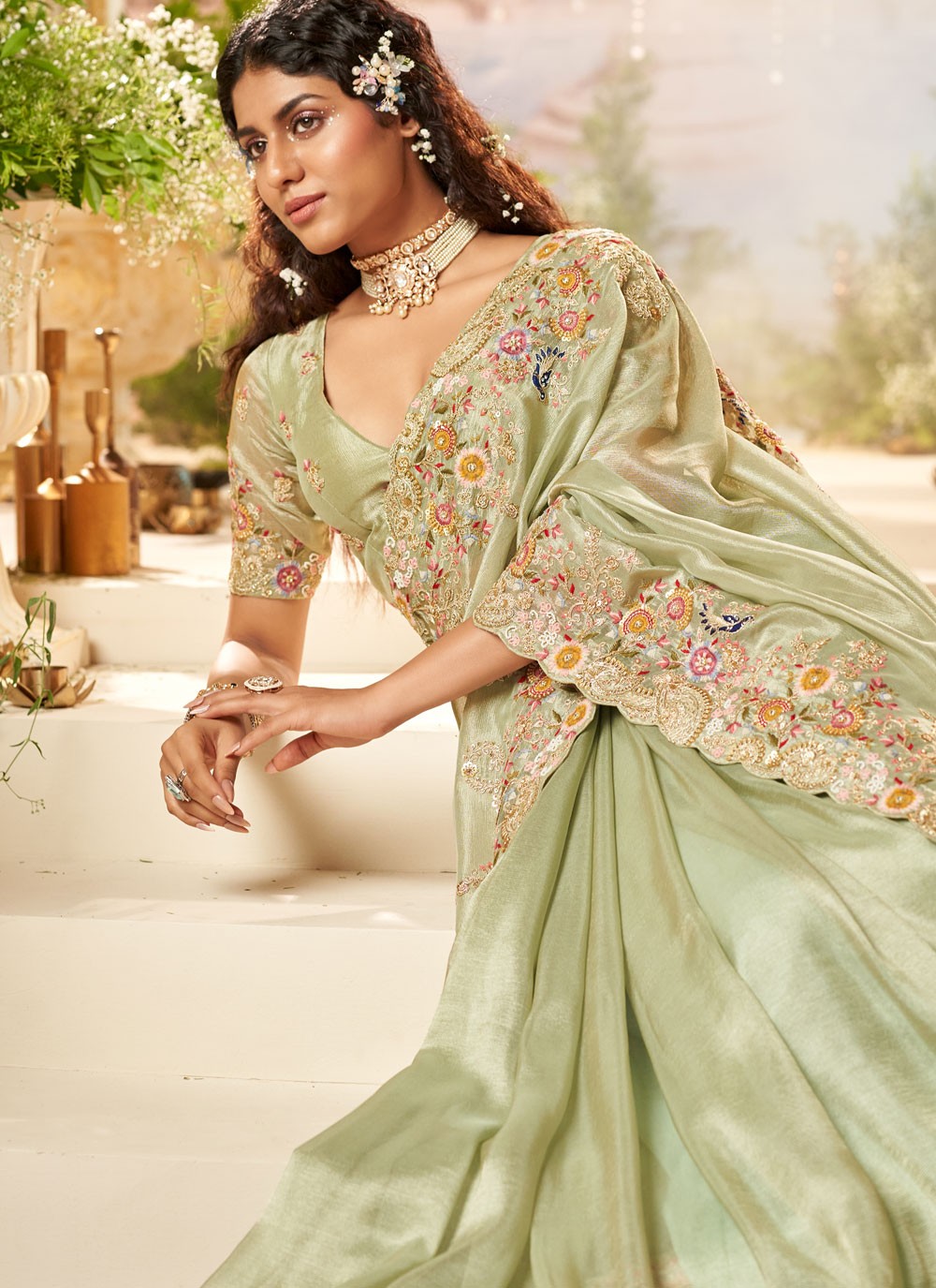 Classic Embroidered Viscose Saree - S8876