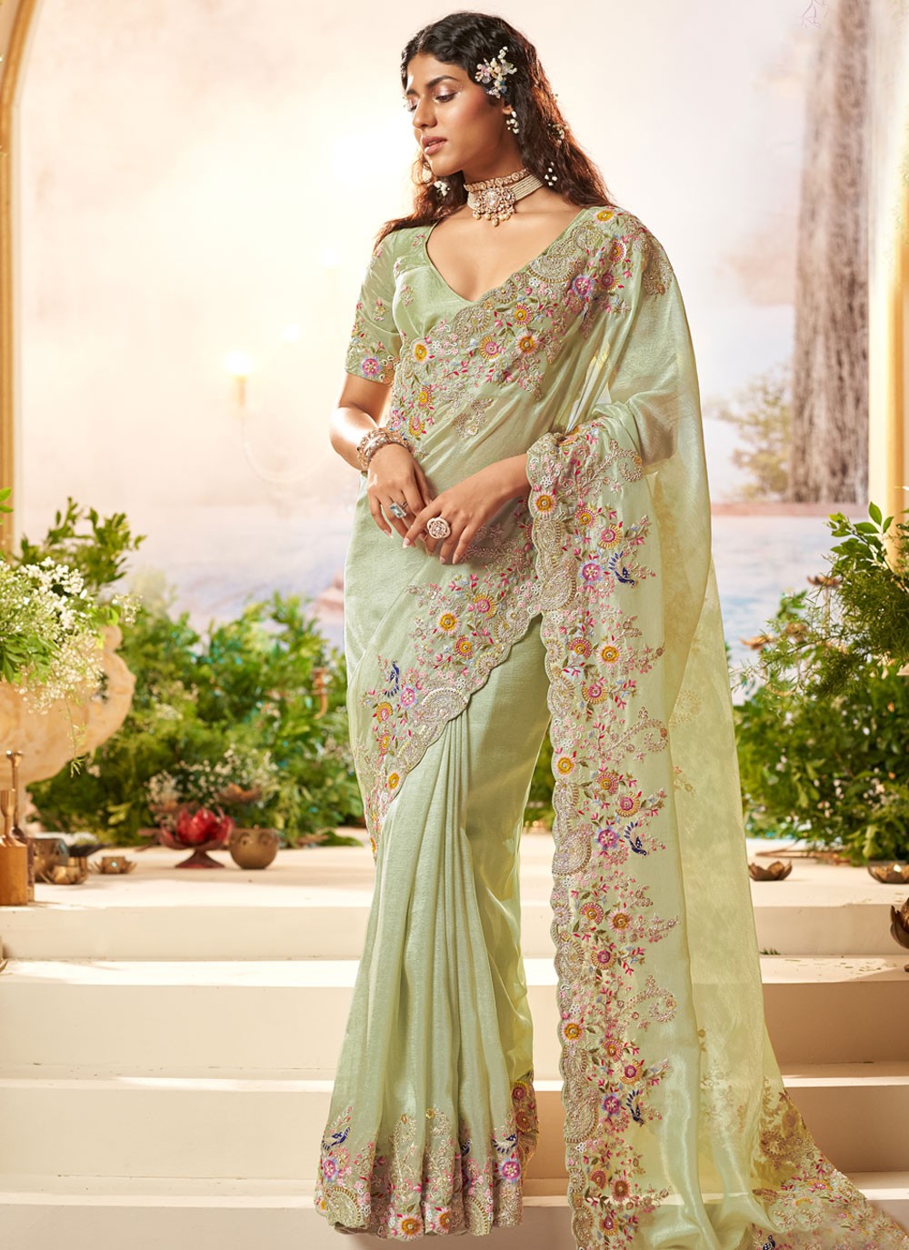 Classic Embroidered Viscose Saree - S8876