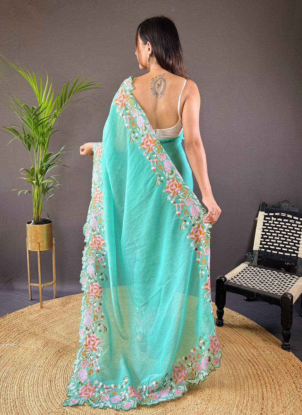 Cut Work, Embroidered Silk Saree - S11759