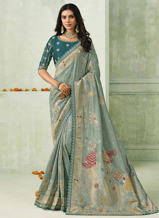 Sea Green Silk Classic Saree Embroidered S19928