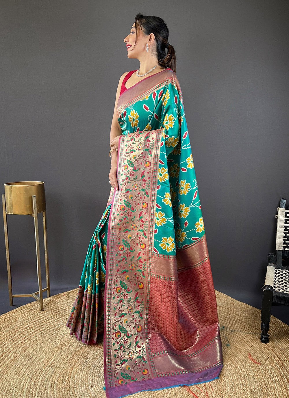 Classic Saree Printed Sea Green Silk Saree S13705