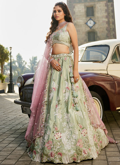 Satin Engagement, Mehandi & Sangeet, Reception, Wedding A - Line Lehenga L3515