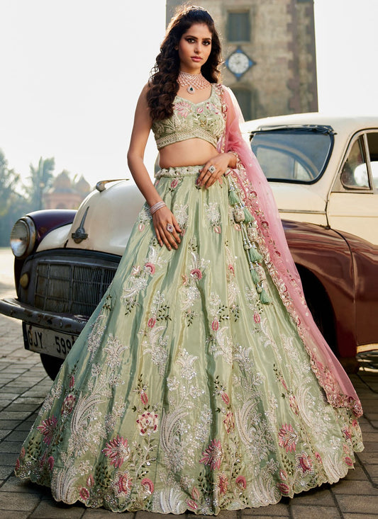 Satin Engagement, Mehandi & Sangeet, Reception, Wedding A - Line Lehenga L3515