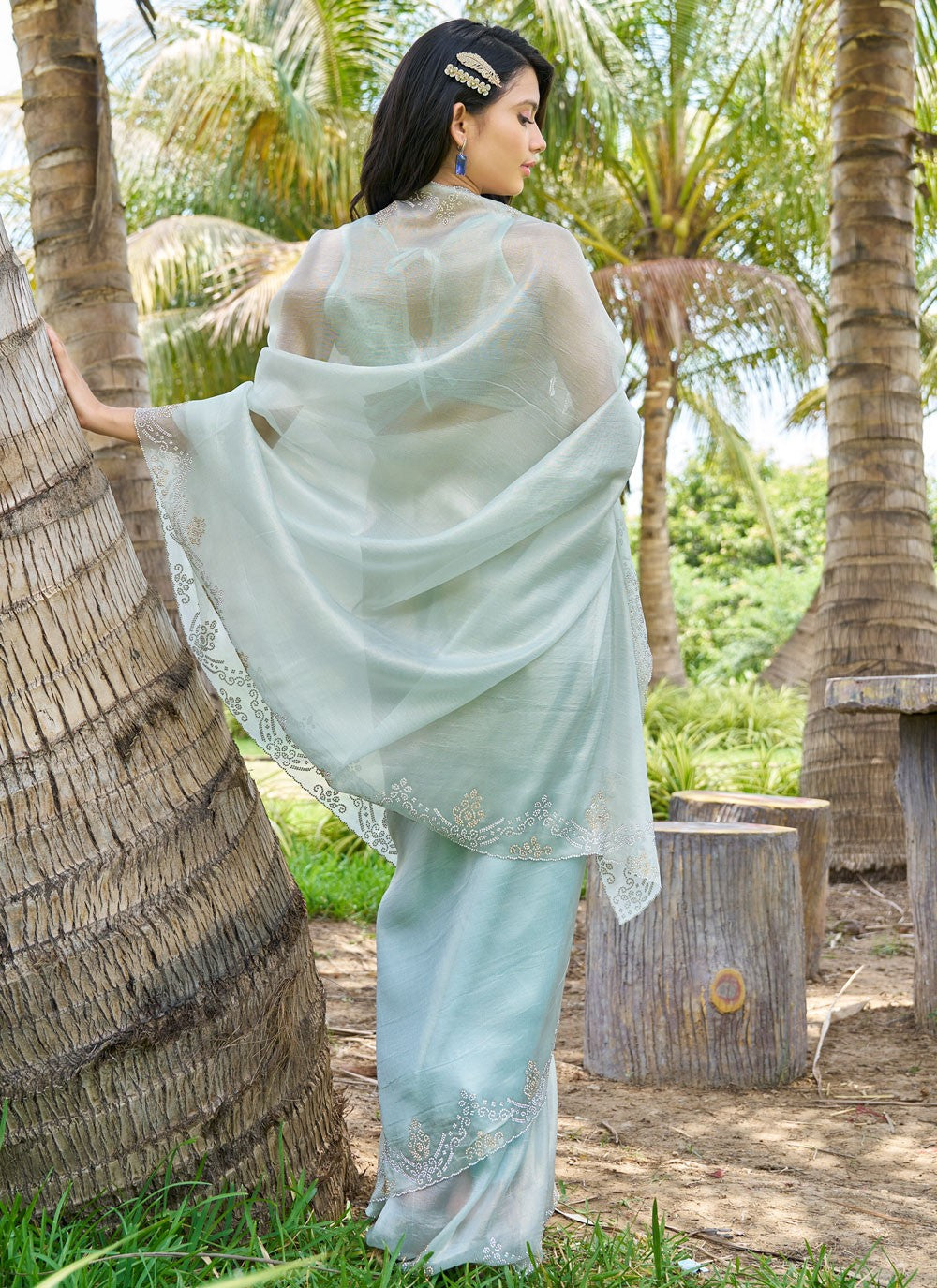 Cutdana, Swarovski Fancy Fabric Saree - S11551