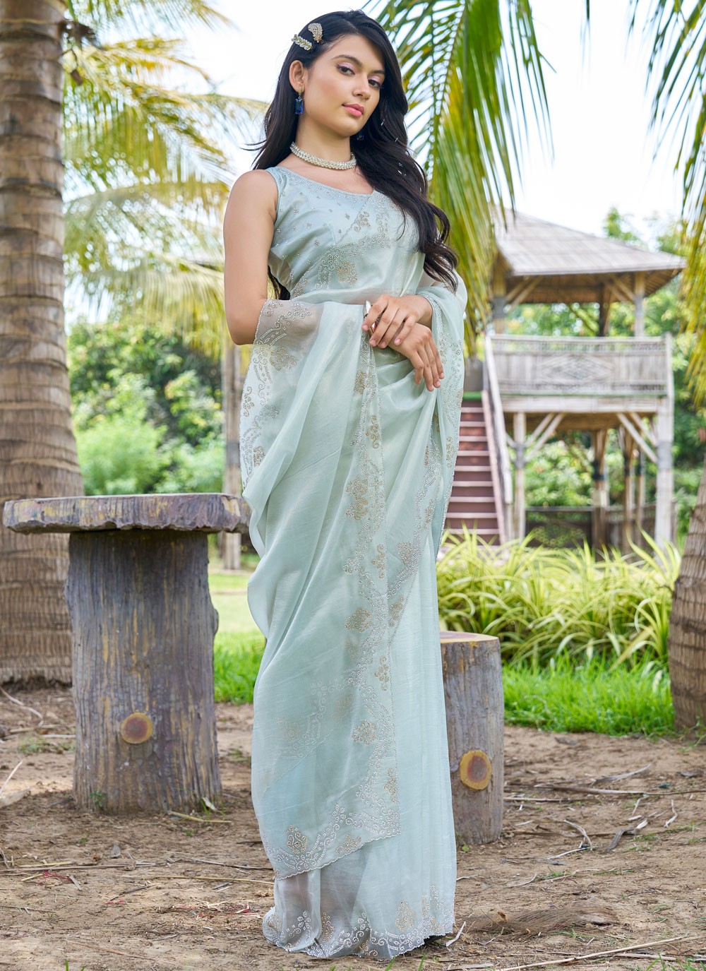 Cutdana, Swarovski Fancy Fabric Saree - S11551