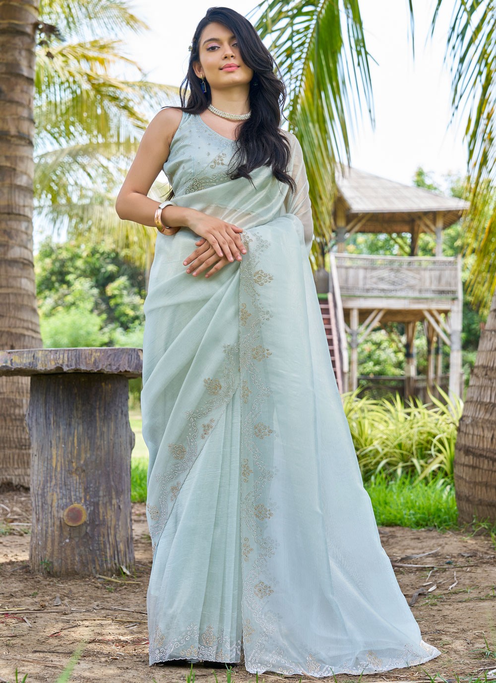 Cutdana, Swarovski Fancy Fabric Saree - S11551