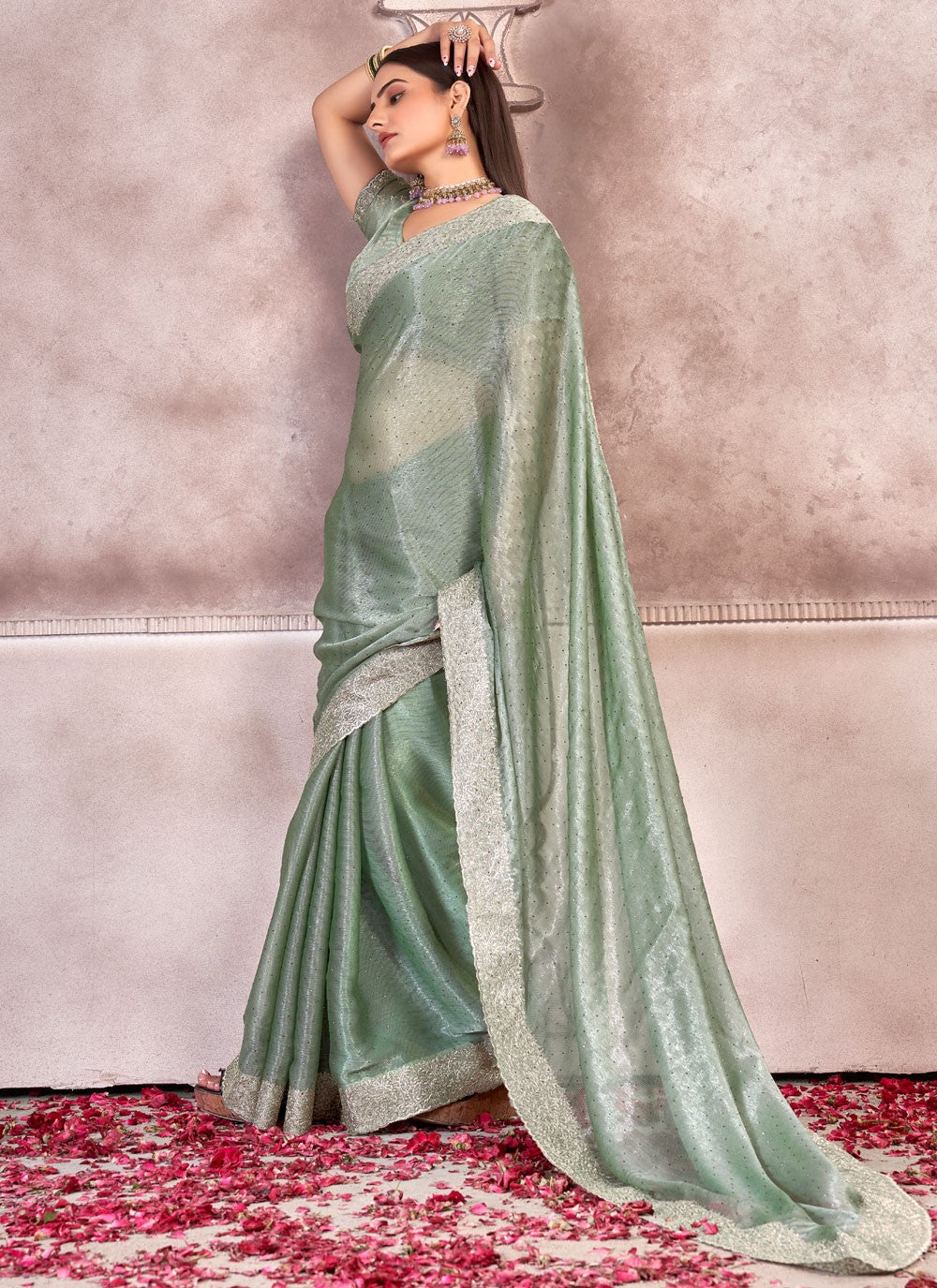 Classic Embroidered Chiffon Saree - S7304