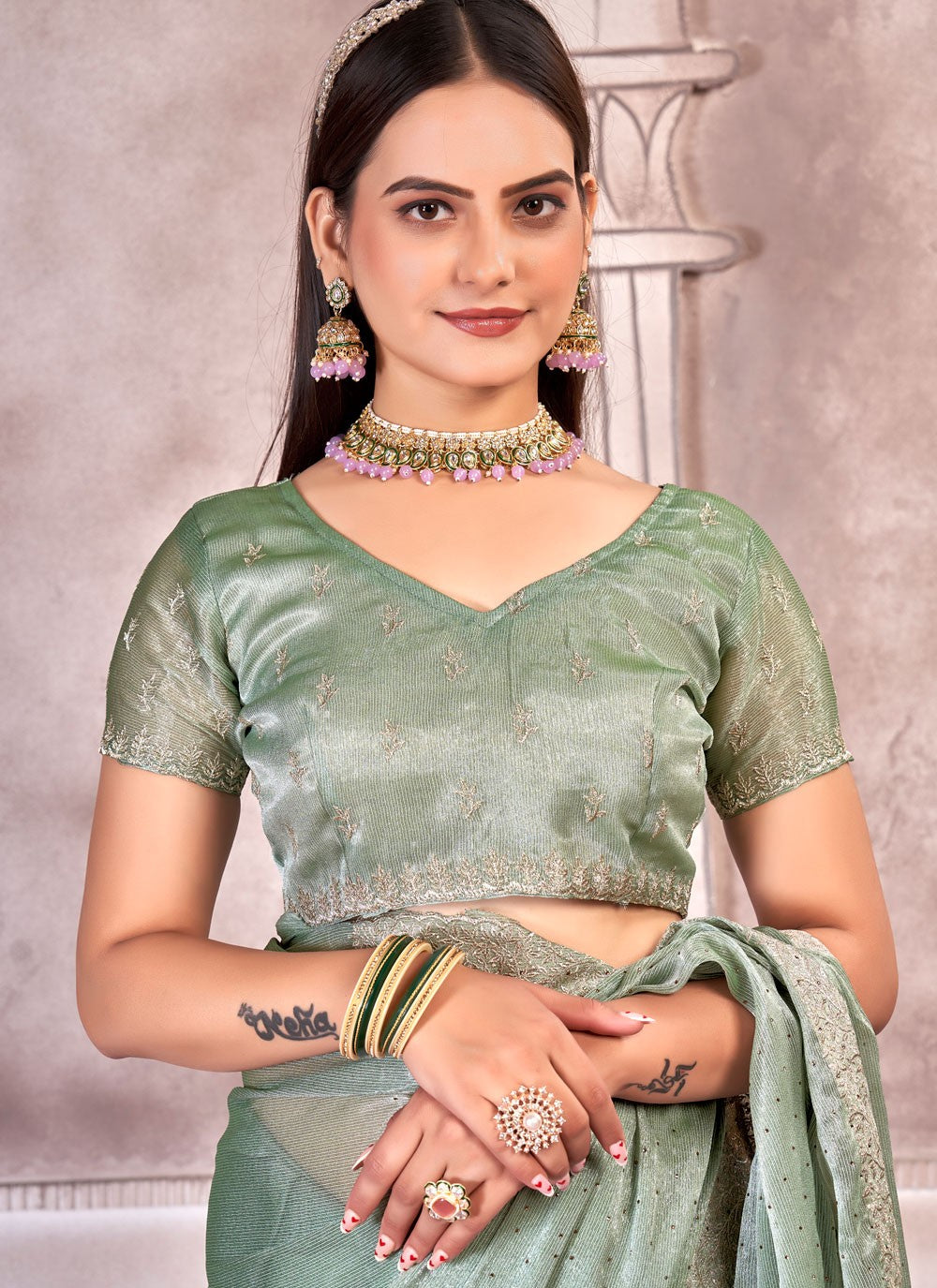 Classic Embroidered Chiffon Saree - S7304