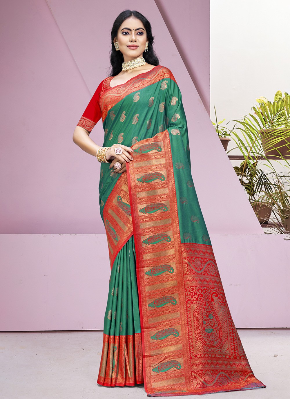 Classic Weaving Zari Silk Green Saree - S11226