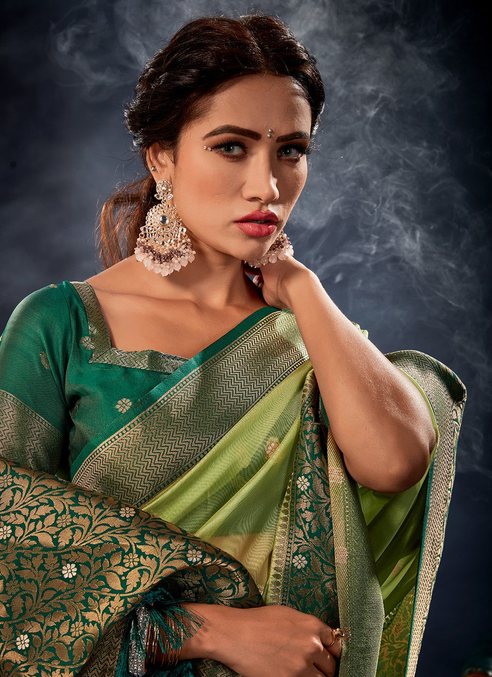 Classic Border Work Banarasi Silk, Organza Saree - S3309