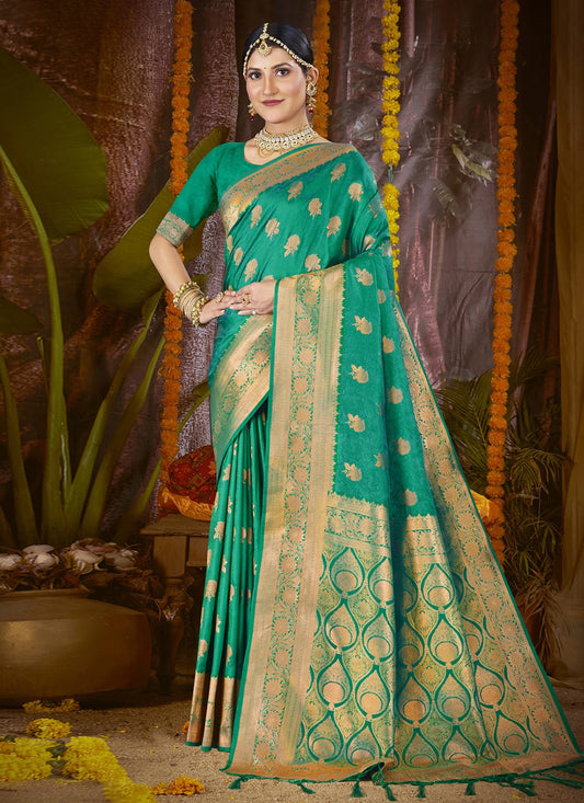 Weaving Zari Silk Sea Green Saree S14611