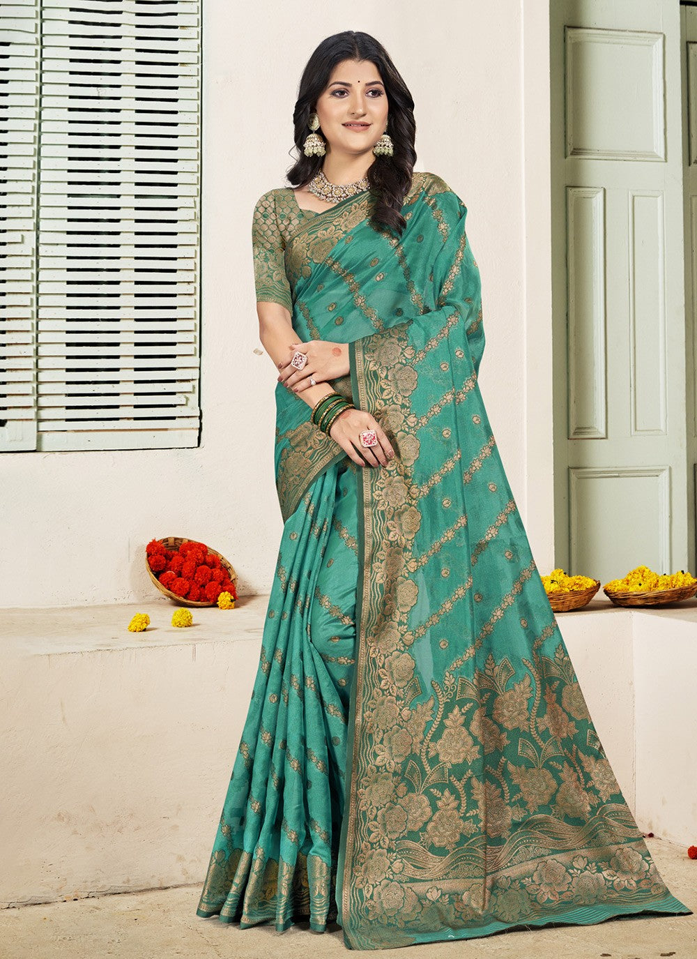 Contemporary Weaving Zari Sea Green Silk S12779