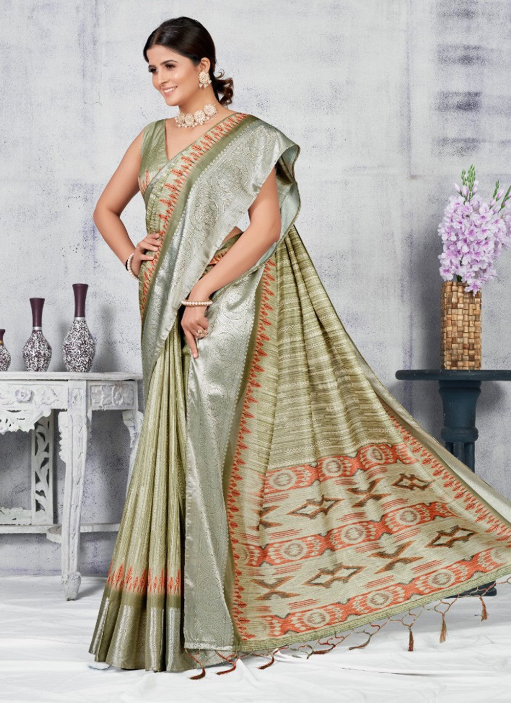 Saree Border Work Pure Dola, Viscose Saree - S3027