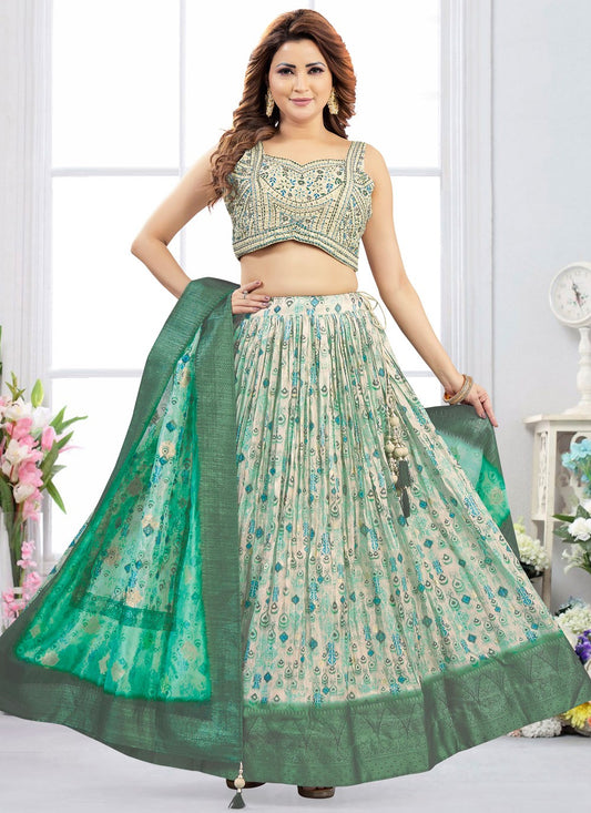 Printed Silk Sea Green Lehenga Choli L3481