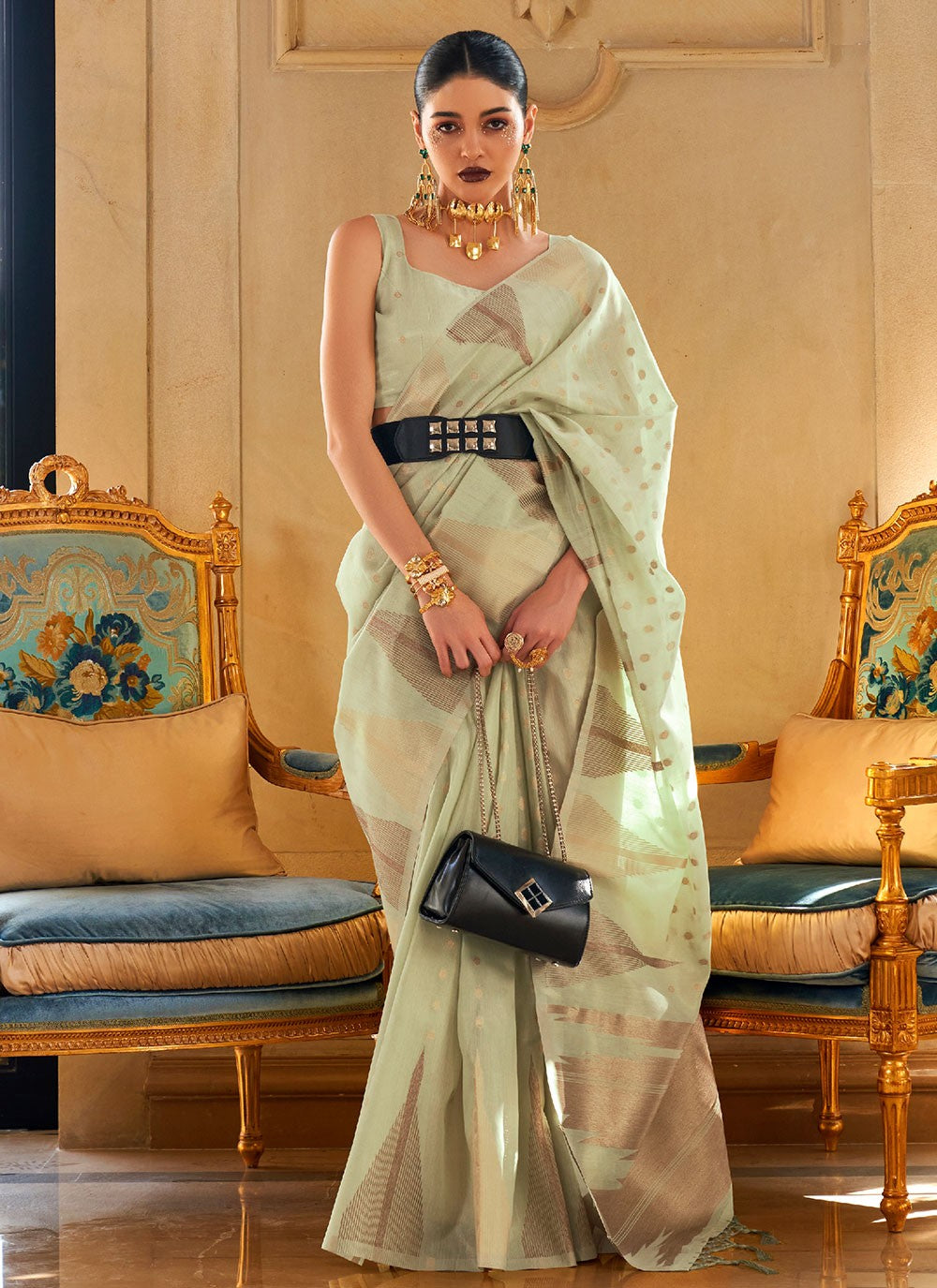 Contemporary Weaving Zari Handloom Silk, Tissue Saree - S2423