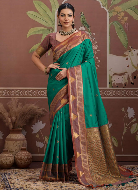 Sea Green Tussar Silk Trendy Saree Weaving Zari S19909