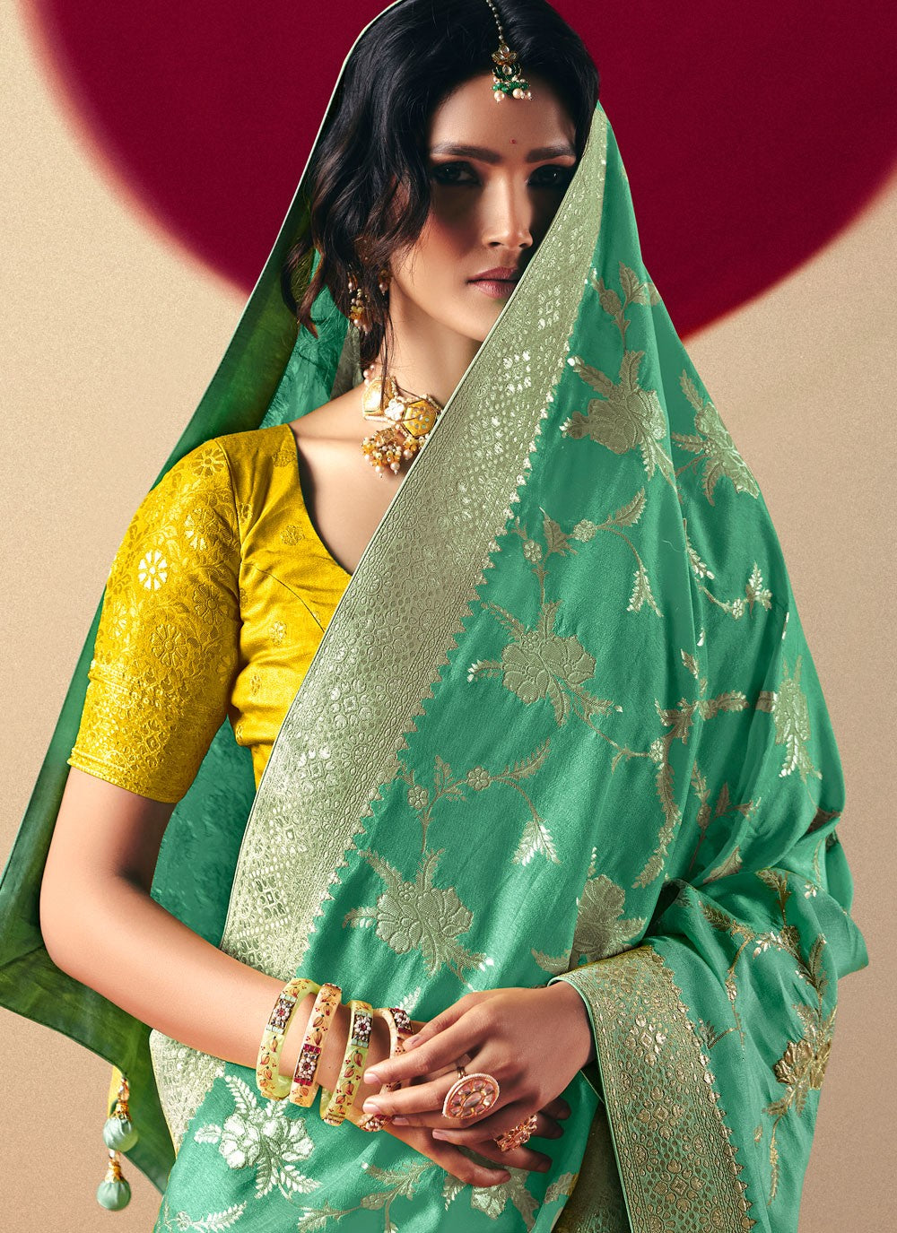 Sea Green Viscose Trendy Saree Weaving Zari S19417