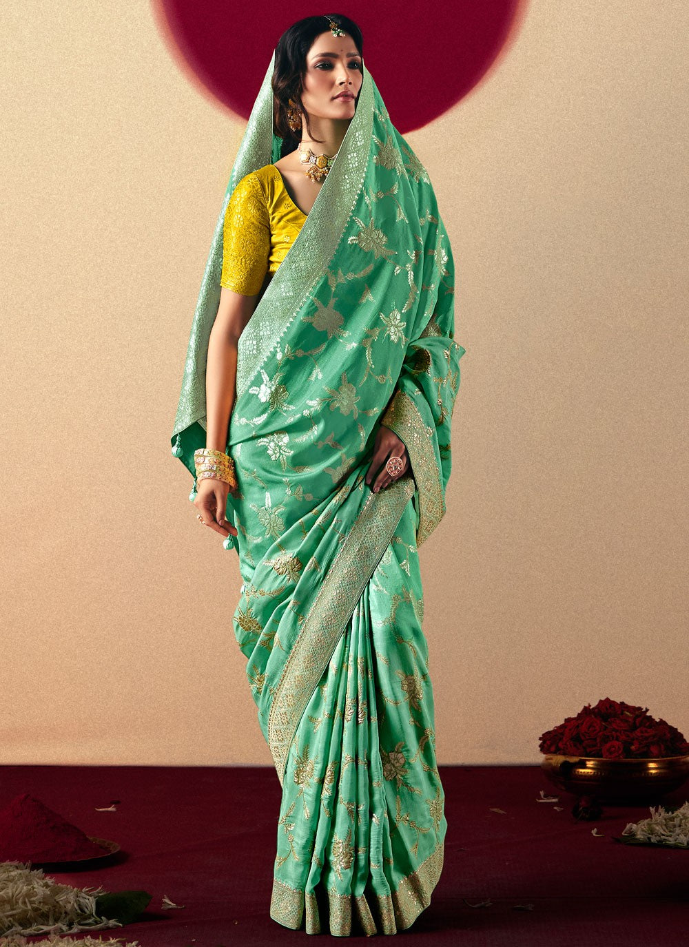 Sea Green Viscose Trendy Saree Weaving Zari S19417