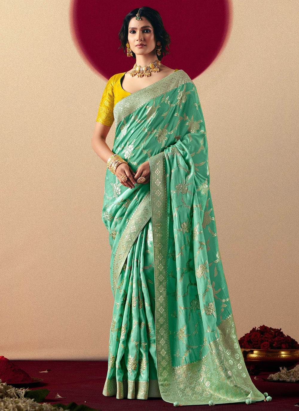 Sea Green Viscose Trendy Saree Weaving Zari S19417