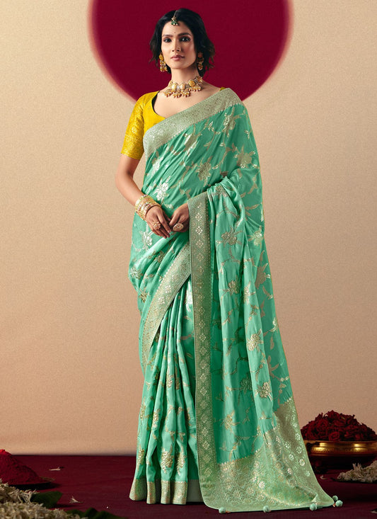 Sea Green Viscose Trendy Saree Weaving Zari S19417