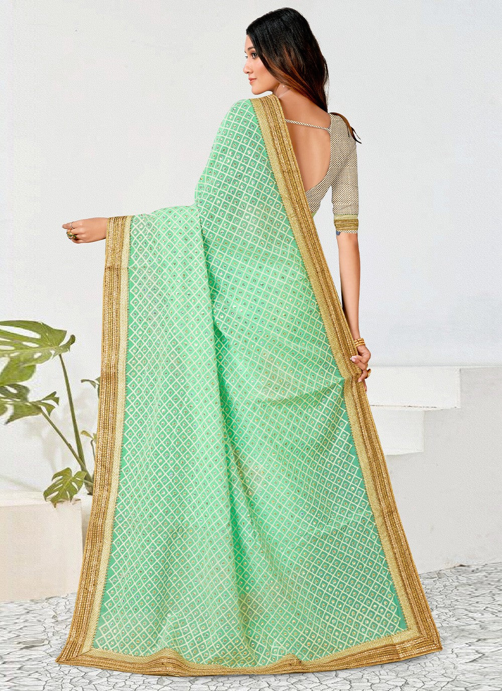 Classic Border Work Net Saree - S2916
