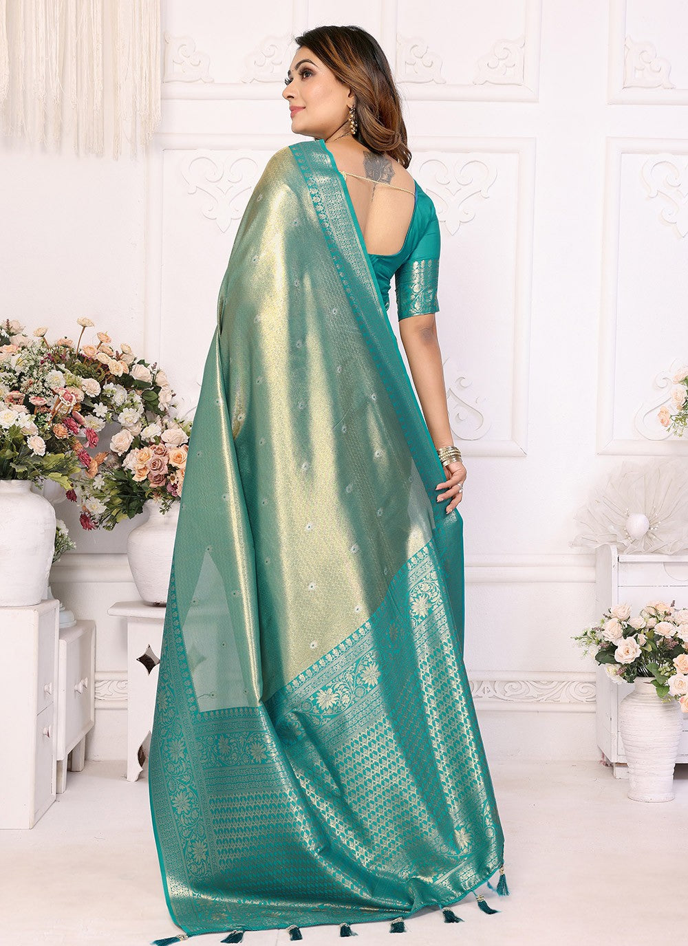 Woven Banarasi Silk Sea Green Saree S14688
