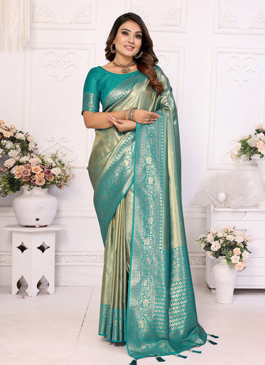 Woven Banarasi Silk Sea Green Saree S14688