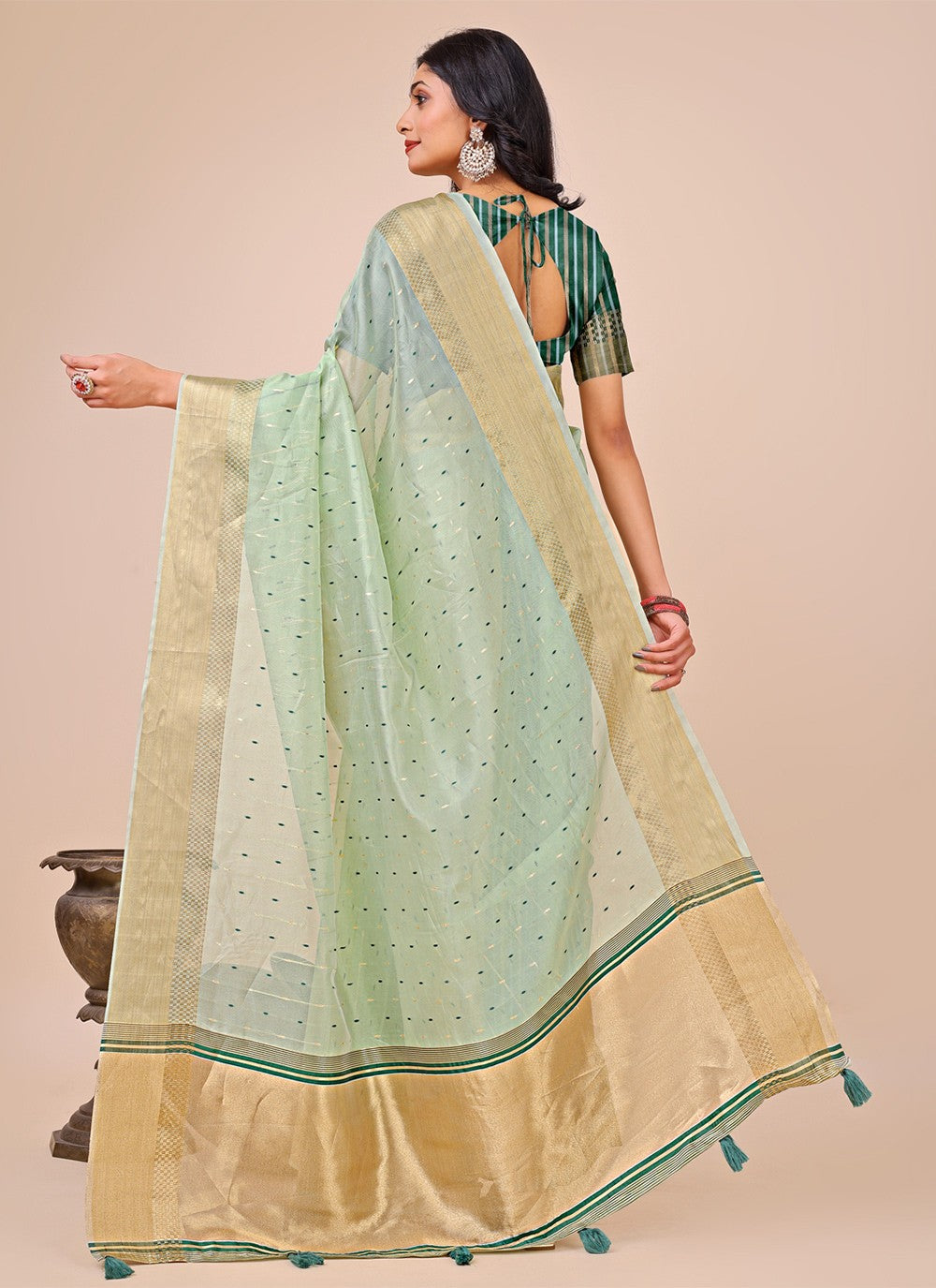 Woven Organza Sea Green Classic Saree S15189