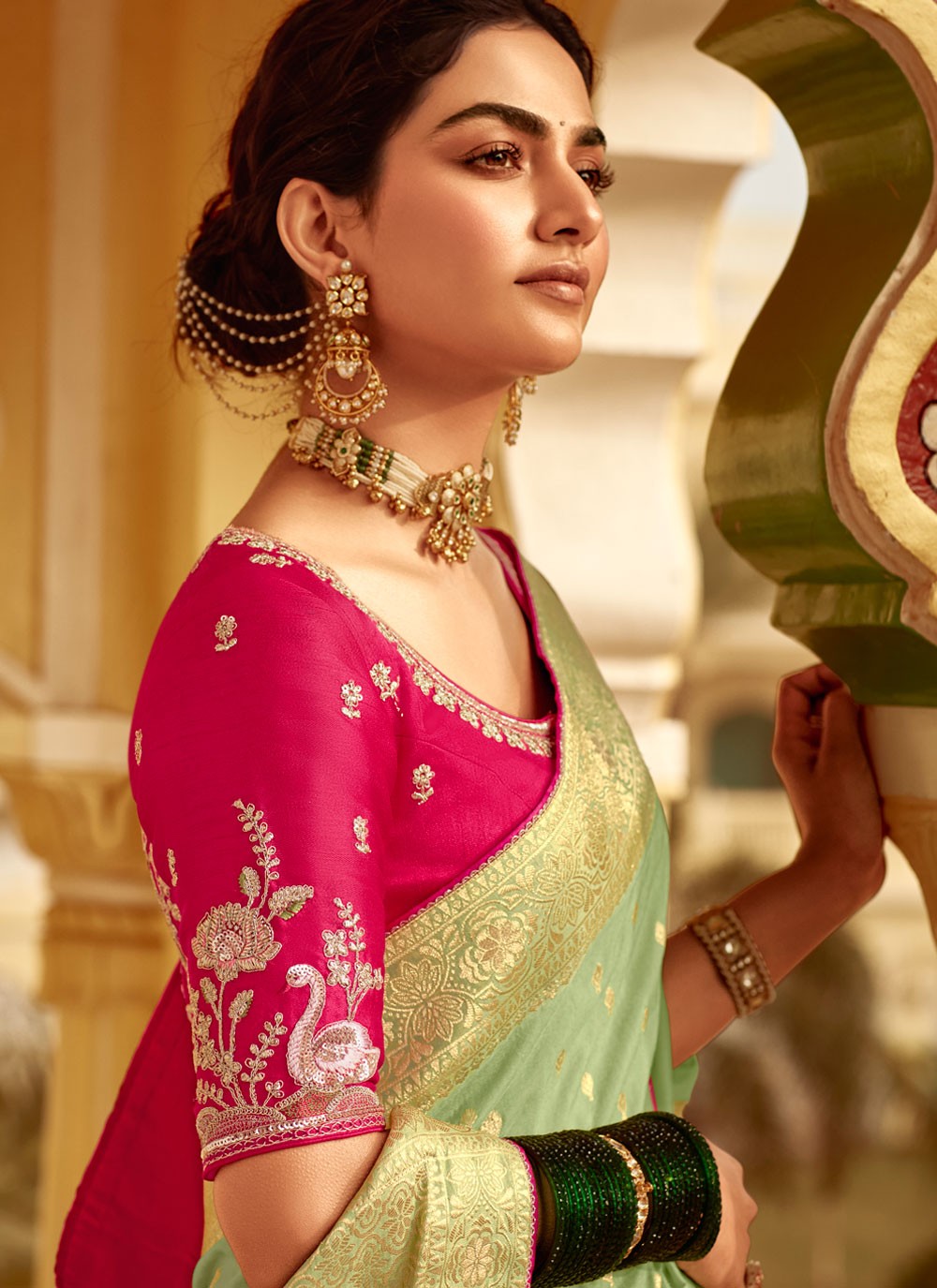 Weaving Zari Pure Dola Sea Green Saree S14224