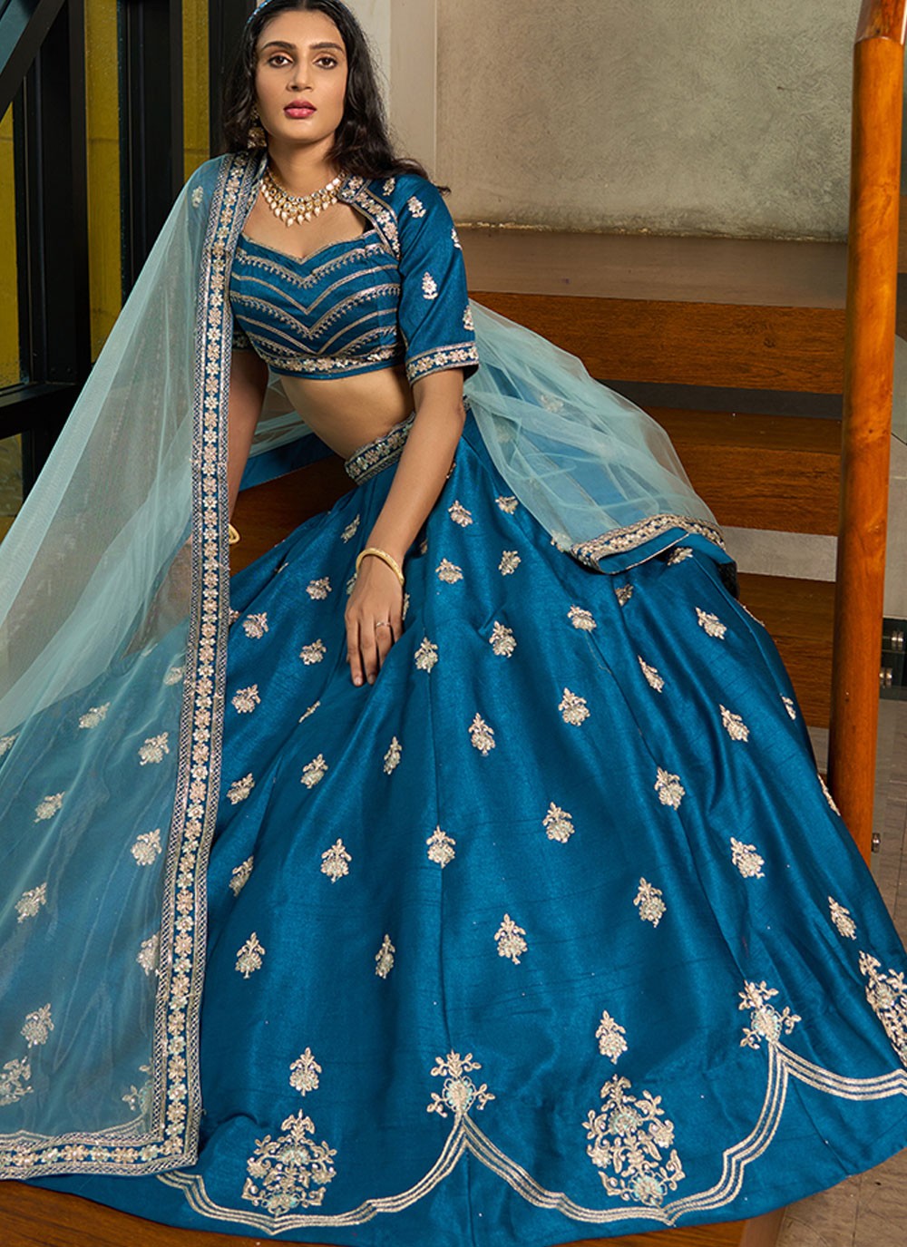 Embroidered Art Silk A - Line Lehenga - L2951