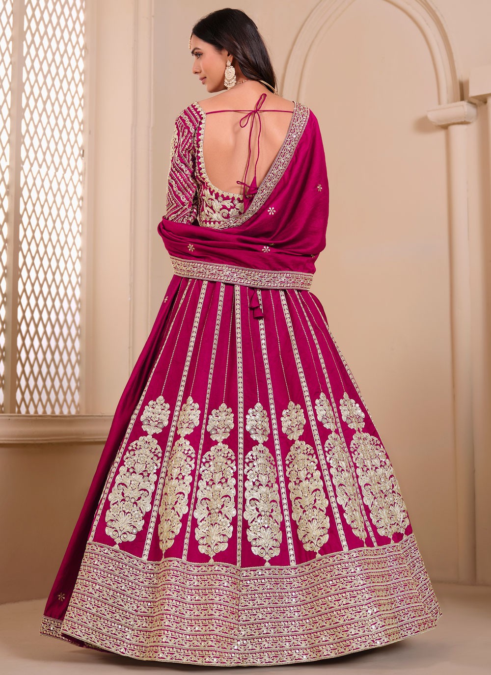 Embroidered Art Silk, Shimmer Hot Pink Lehenga - L3275
