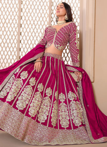 Embroidered Art Silk, Shimmer Hot Pink Lehenga - L3275