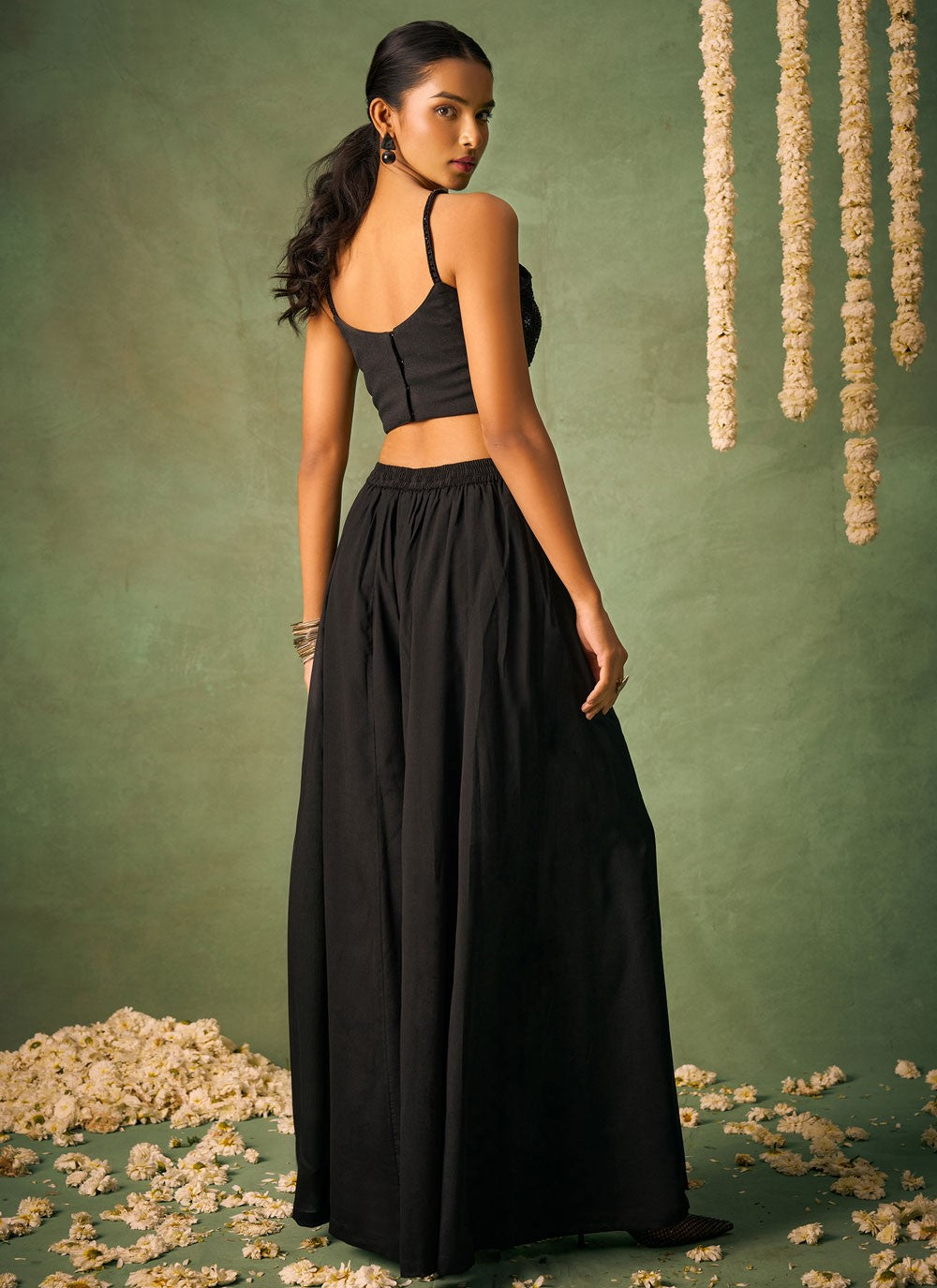 Salwar Suit Beads Black Chinon T5898