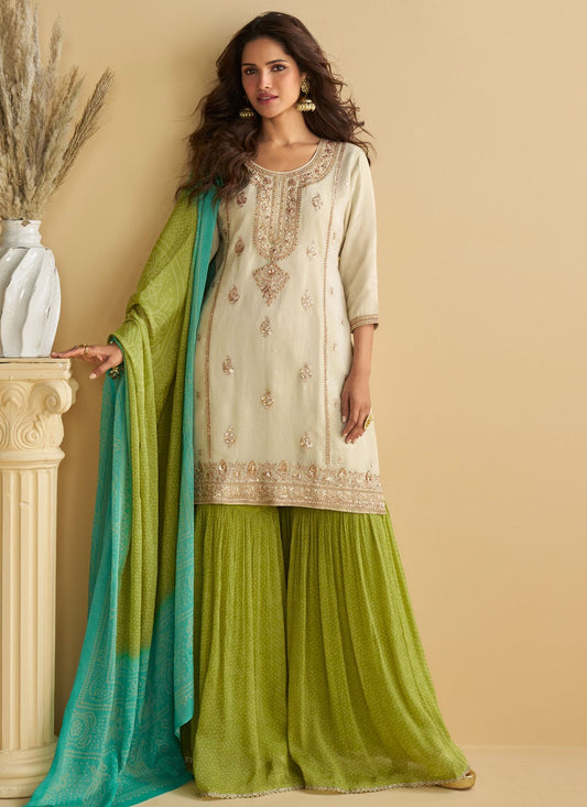 Palazzo Suit Embroidered, Sequins Cream T8869