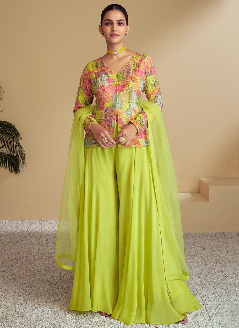 Salwar Suit Embroidered Green Chinon T5529