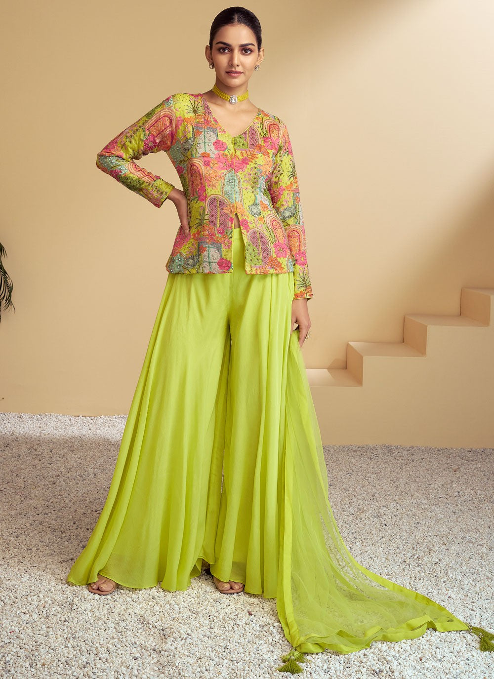 Salwar Suit Embroidered Green Chinon T5529