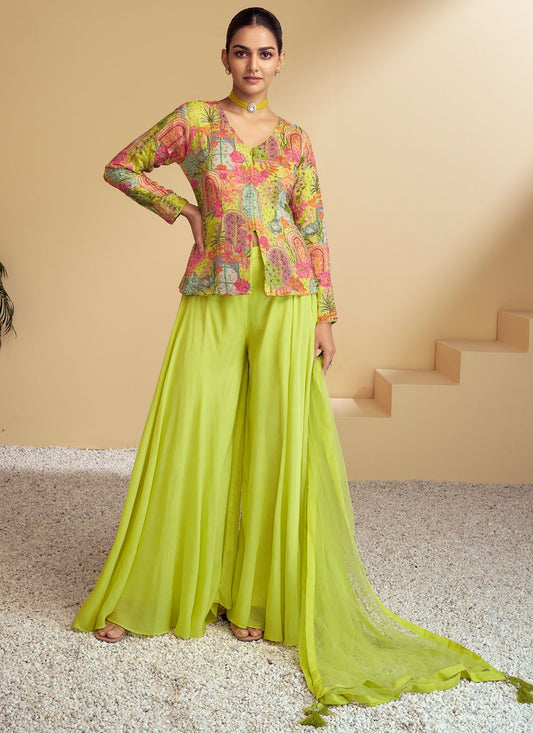 Salwar Suit Embroidered Green Chinon T5529