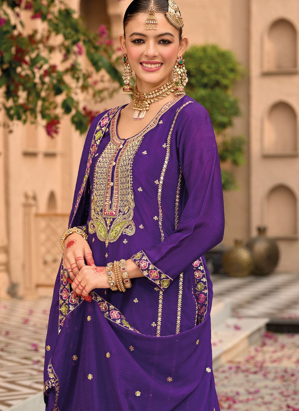 Salwar Suit Embroidered Violet Chinon T5410
