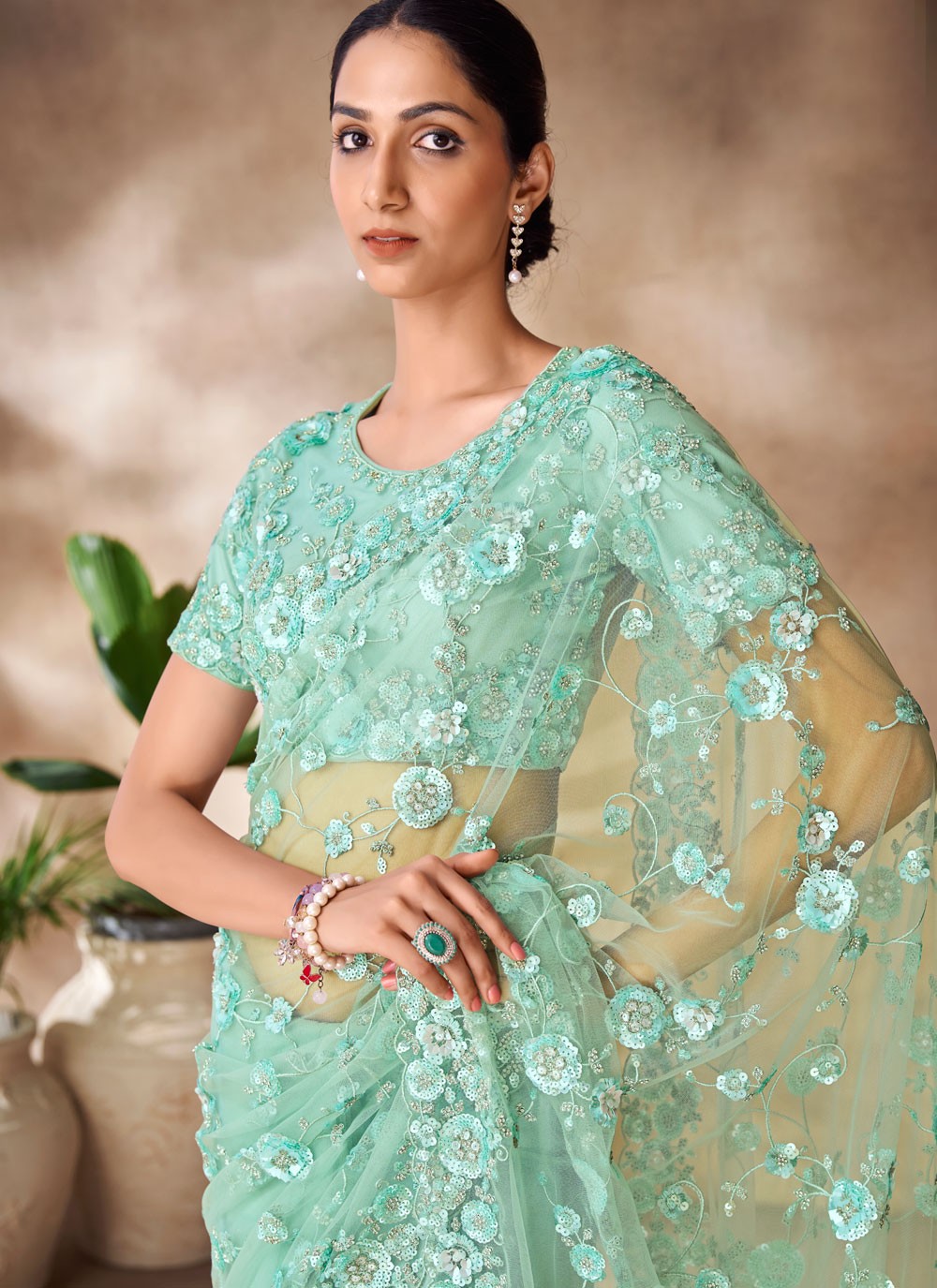 Classic Sequins Net Saree - S6568
