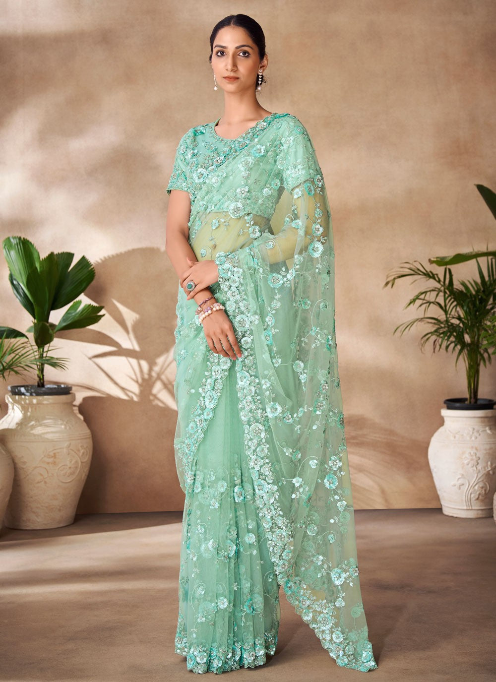 Classic Sequins Net Saree - S6568