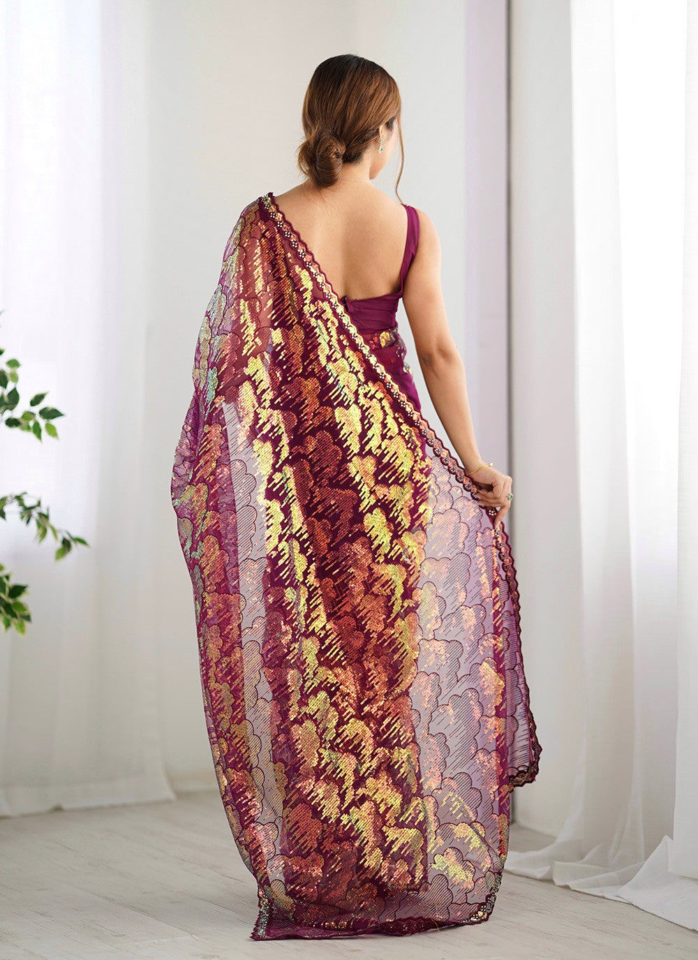 Embroidered, Sequins Net Saree - S11703