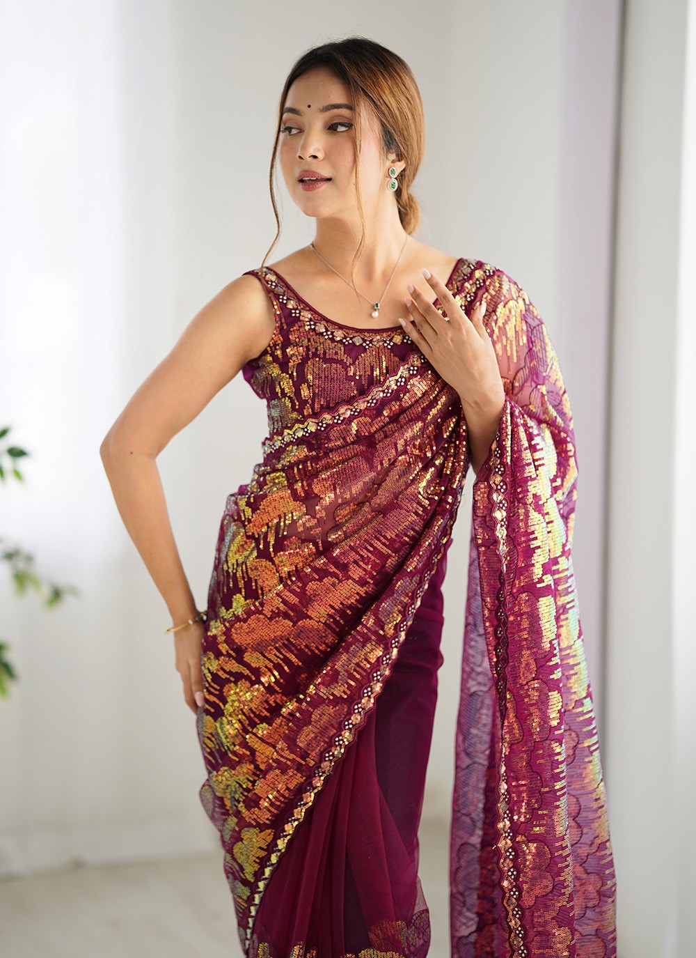 Embroidered, Sequins Net Saree - S11703