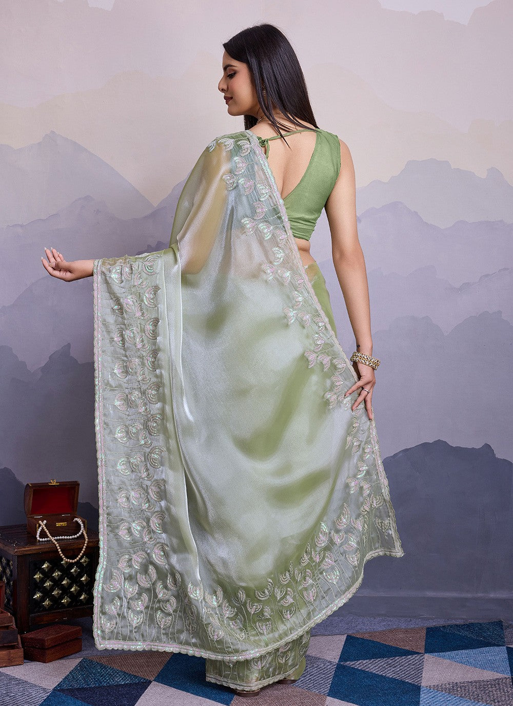 Traditional Embroidered Silk Saree - S8539